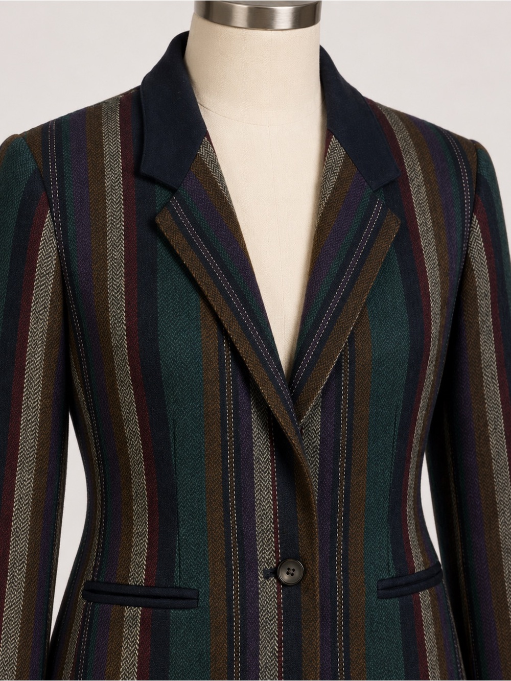Vintage Sasson Striped Wool Blend Blazer, Size 6/7, 80s Tailored Jacket